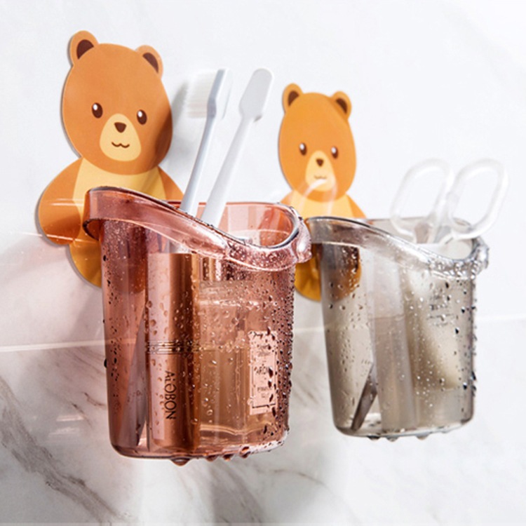 Cốc gấu dán tường đựng bàn chải kem đánh răng có lỗ thoát nước tặng kèm miếng dán siêu chắc chắn - GIAO MÀU NGẪU NHIÊN