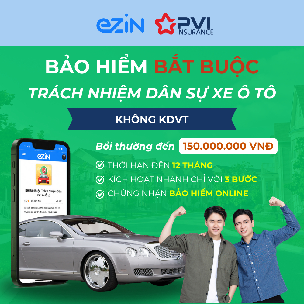 TOÀN QUỐC  Bảo hiểm TNDS bắt buộc XE OTO KHÔNG KDVT PVI EZIN 1 năm