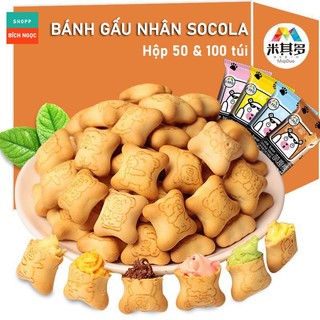 Bánh gấu nhân socola, dâu tây, vị sữa, sữa chua thơm ngon giòn tan – hộp 50/100 túi