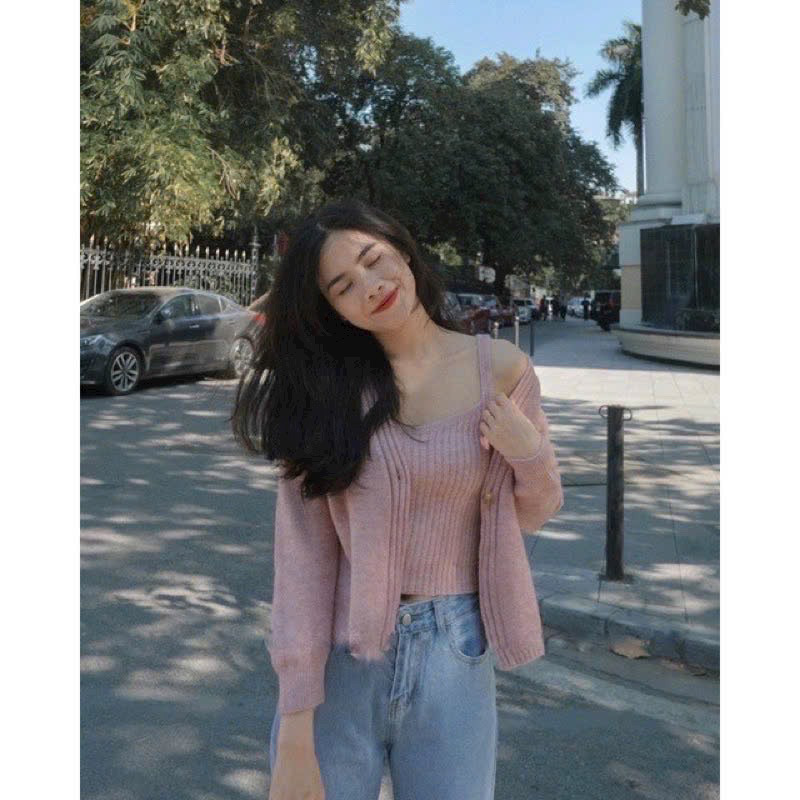 Set áo len hai dây kèm áo khoác hàng quảng châu A274