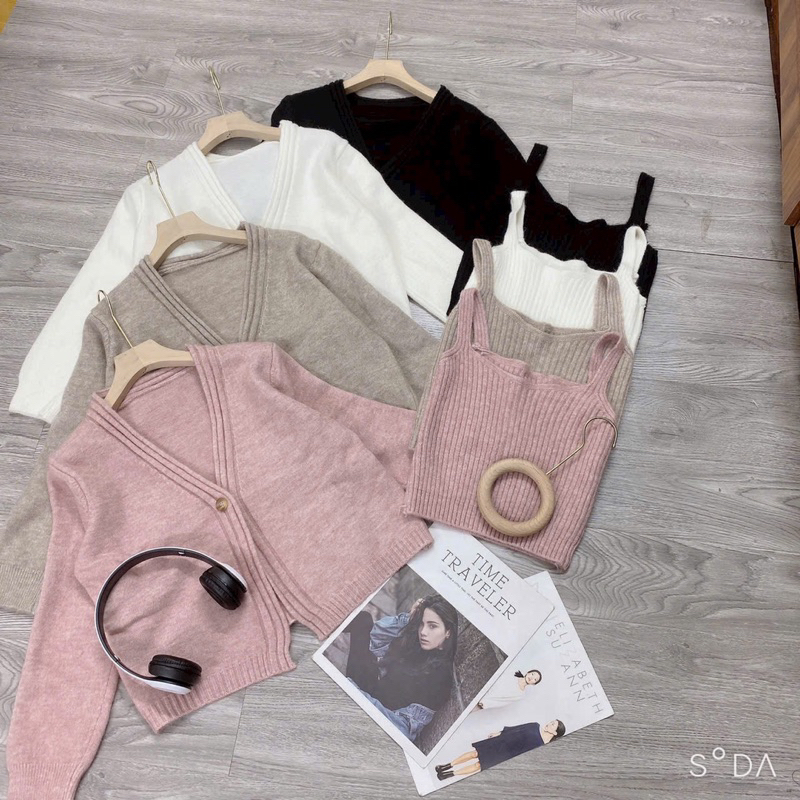 Set áo len hai dây kèm áo khoác hàng quảng châu A274