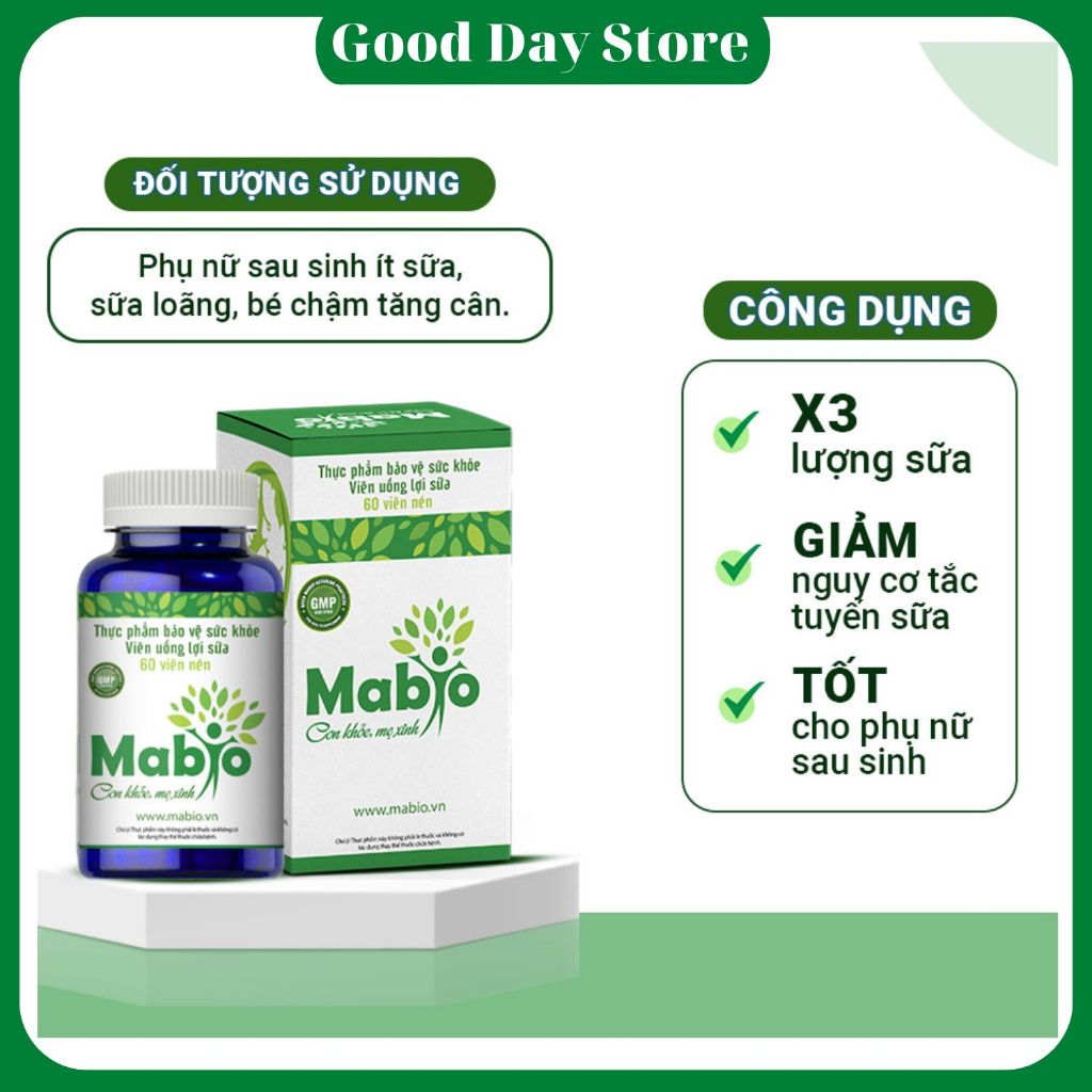 Viên uống lợi sữa Mabio,hỗ trợ giúp lợi sữa,tăng lượng sữa,chất lượng sữa,Cam Kết Chính Hãng - Good Day Store