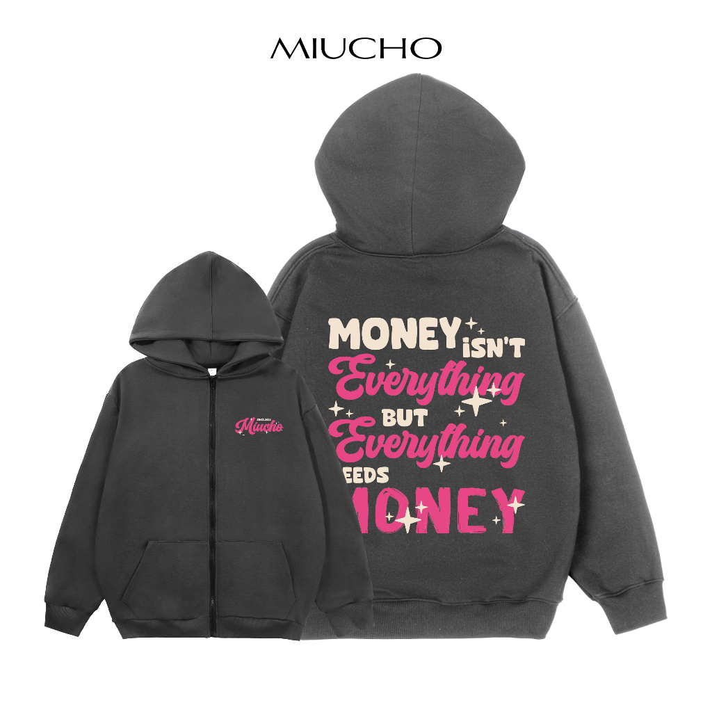 Áo hoodie zip unisex form rộng HZD452 Miucho chân cua in typography