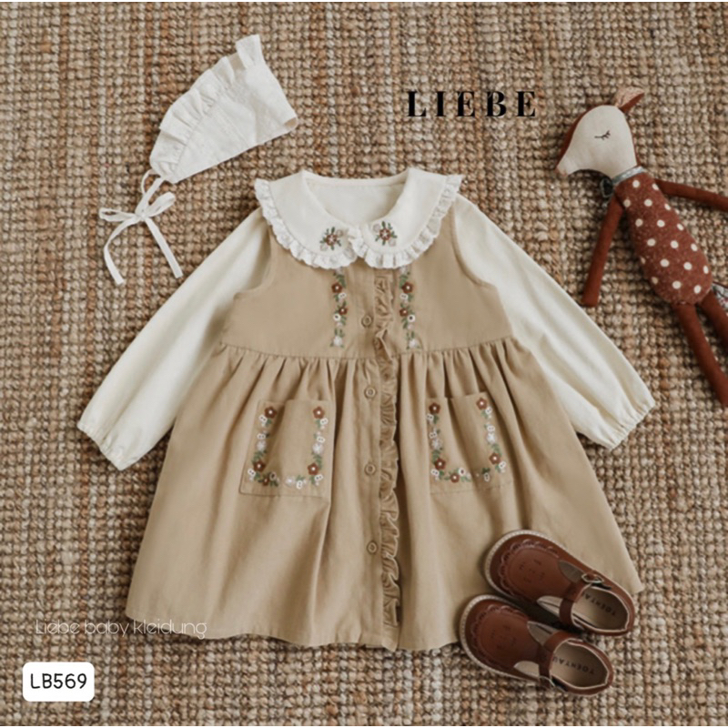 Set váy nhung tăm phối cùng sơmi cho bé gái