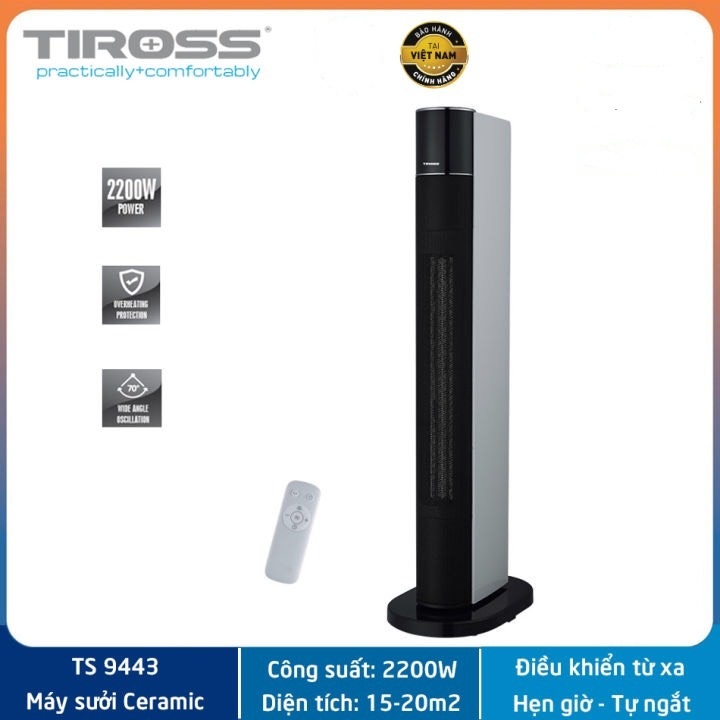 [Chính Hãng Bảo Hành 12 tháng] Quạt Sưởi Ceramic Tiross TS9443 ( có điều khiển)