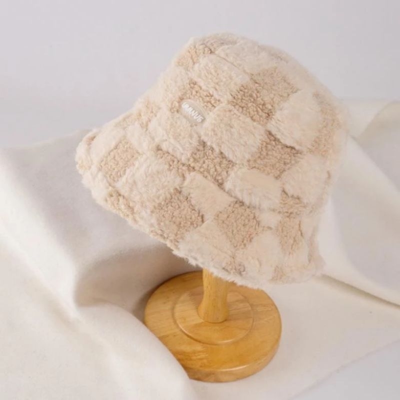 Mũ Bluket Lông Cừu Vành Rộng, Mũ Lông Cừu Kẻ Sọc Caro