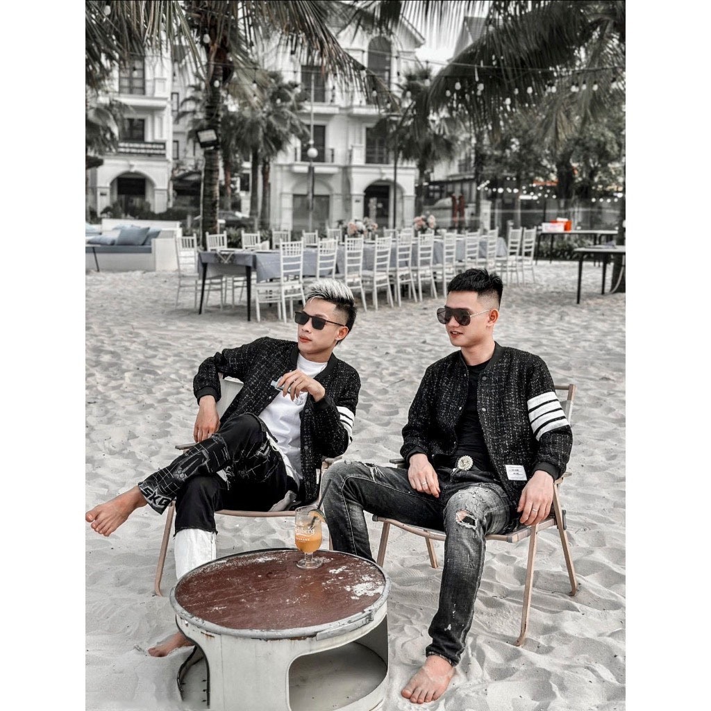 Áo Khoác Bomber Thome Kim Tuyến Chất Dạ 2 Lớp Hàng Loại 1