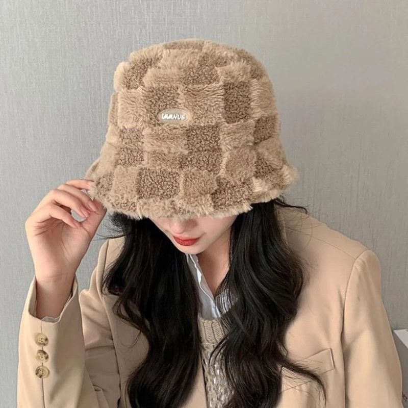 Mũ Bluket Lông Cừu Vành Rộng, Mũ Lông Cừu Kẻ Sọc Caro
