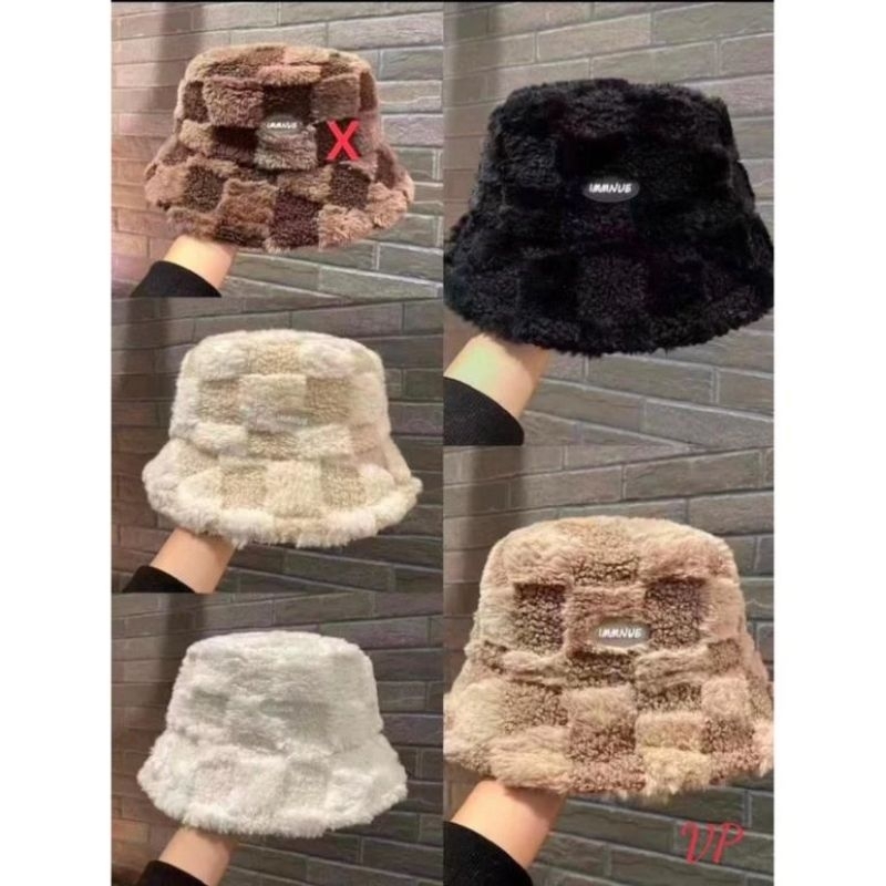 Mũ Bluket Lông Cừu Vành Rộng, Mũ Lông Cừu Kẻ Sọc Caro