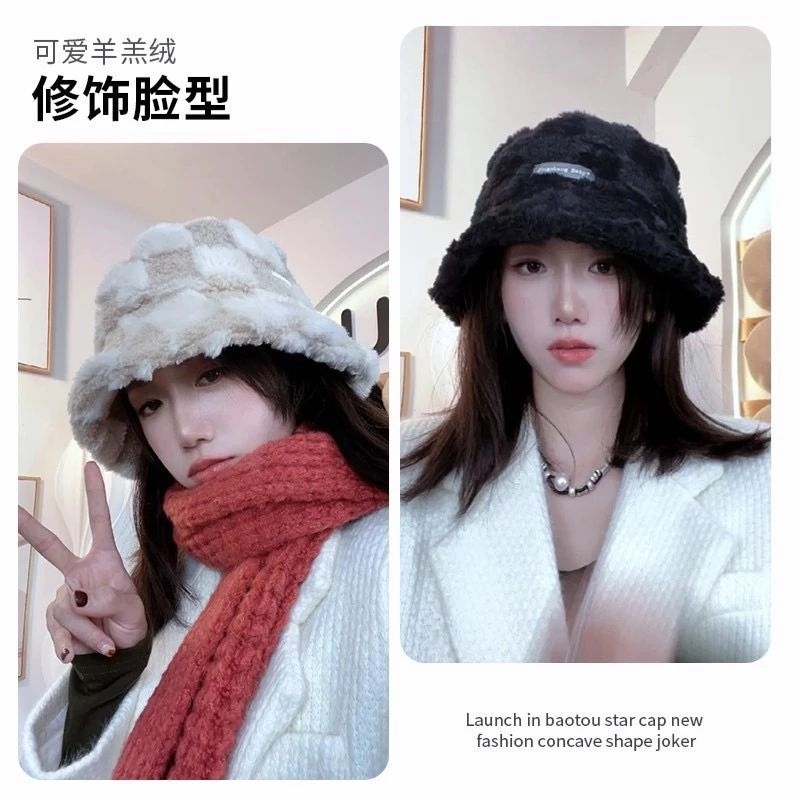 Mũ Bluket Lông Cừu Vành Rộng, Mũ Lông Cừu Kẻ Sọc Caro