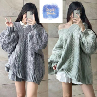  Áo Len Cổ Tim Xoắn Thừng Trơn Màu Pastel Dáng Dài Phom Rộng Áo Len Cổ V Chất Vải Mềm Mại Phong Cách Hàn Quốc | Thảo Chi 