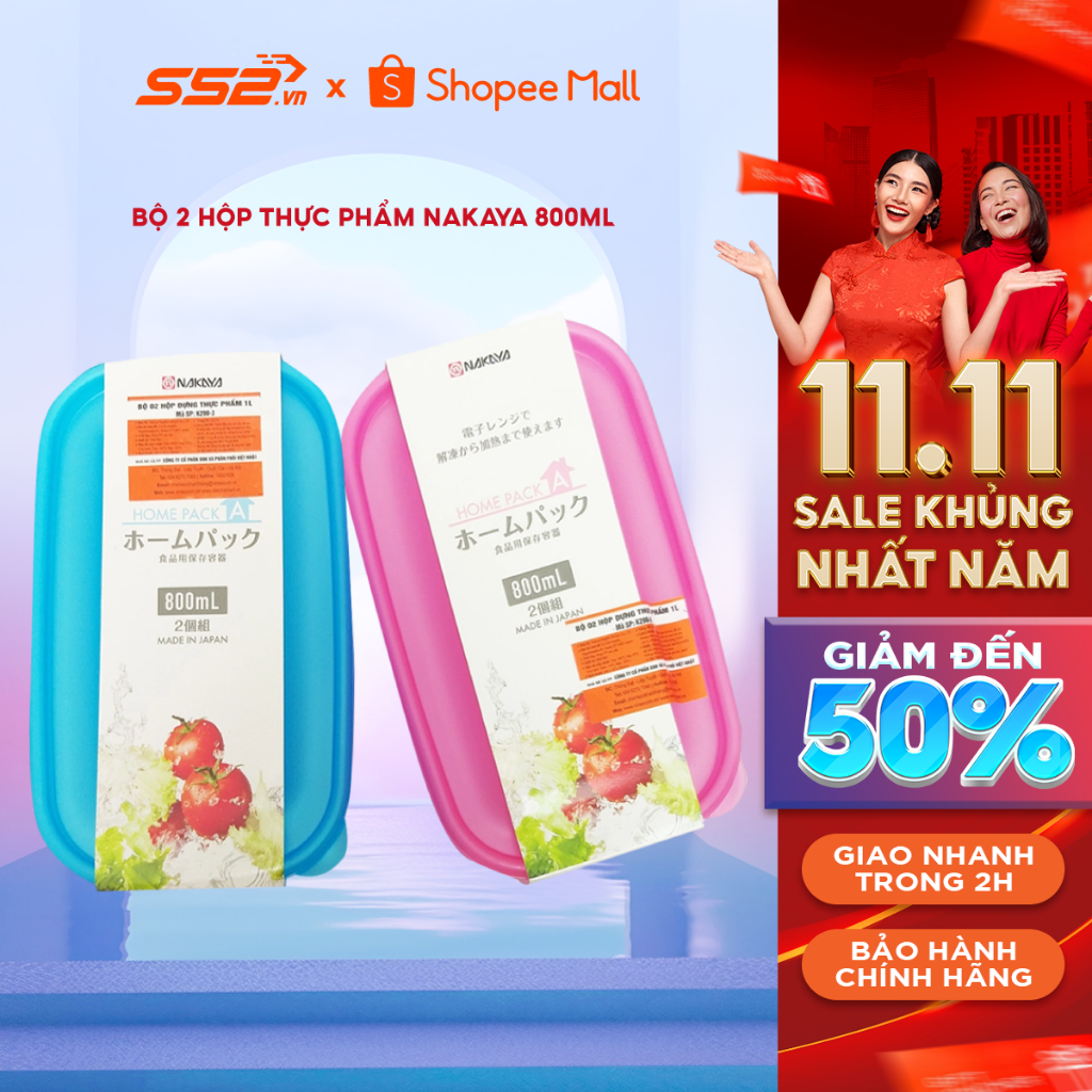 Bộ 2 hộp thực phẩm Nakaya 800ml Dùng Được Trong Lò Vi Sóng và Tủ Đông