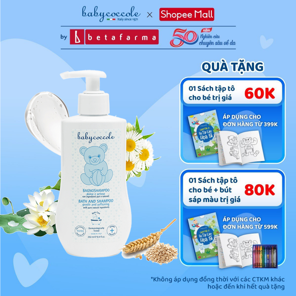 Sữa tắm gội cho bé Babycoccole 0M+ an toàn cho trẻ sơ sinh & em bé chiết xuất hoa sen 250ml/400ml