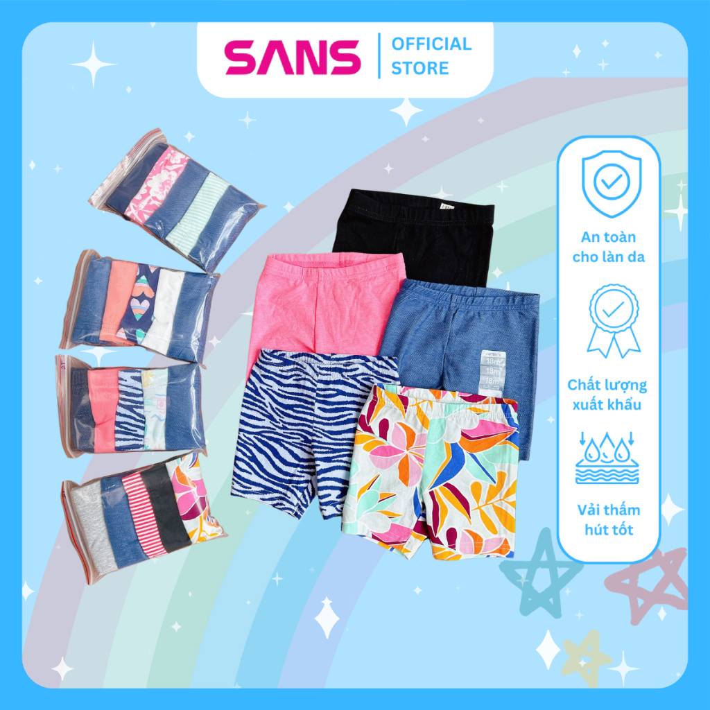 Combo 5 quần đùi legging bé gái (2-16kg) nhiều họa tiết chất liệu Cotton thoáng mát mùa hè Nhà Sans | L2