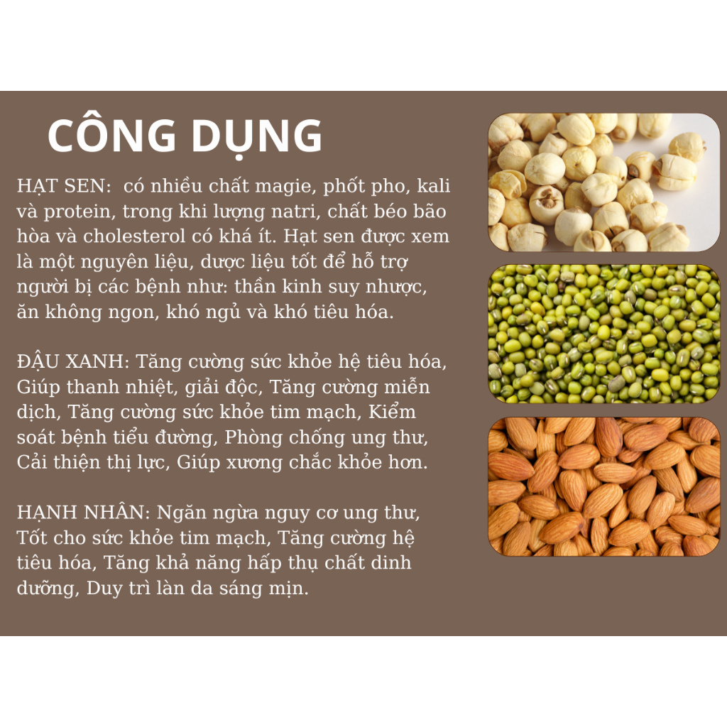 Bột Hạt Sen Đậu Xanh Hạnh Nhân Nguyên Chất  500g