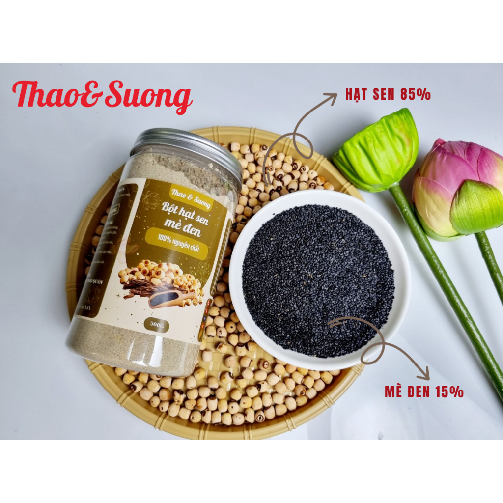 500g Bột Hạt Sen Mè Đen Nguyên Chất Giúp An Thần, Ngủ Ngon, Đẹp Da Tóc Hộp 500g