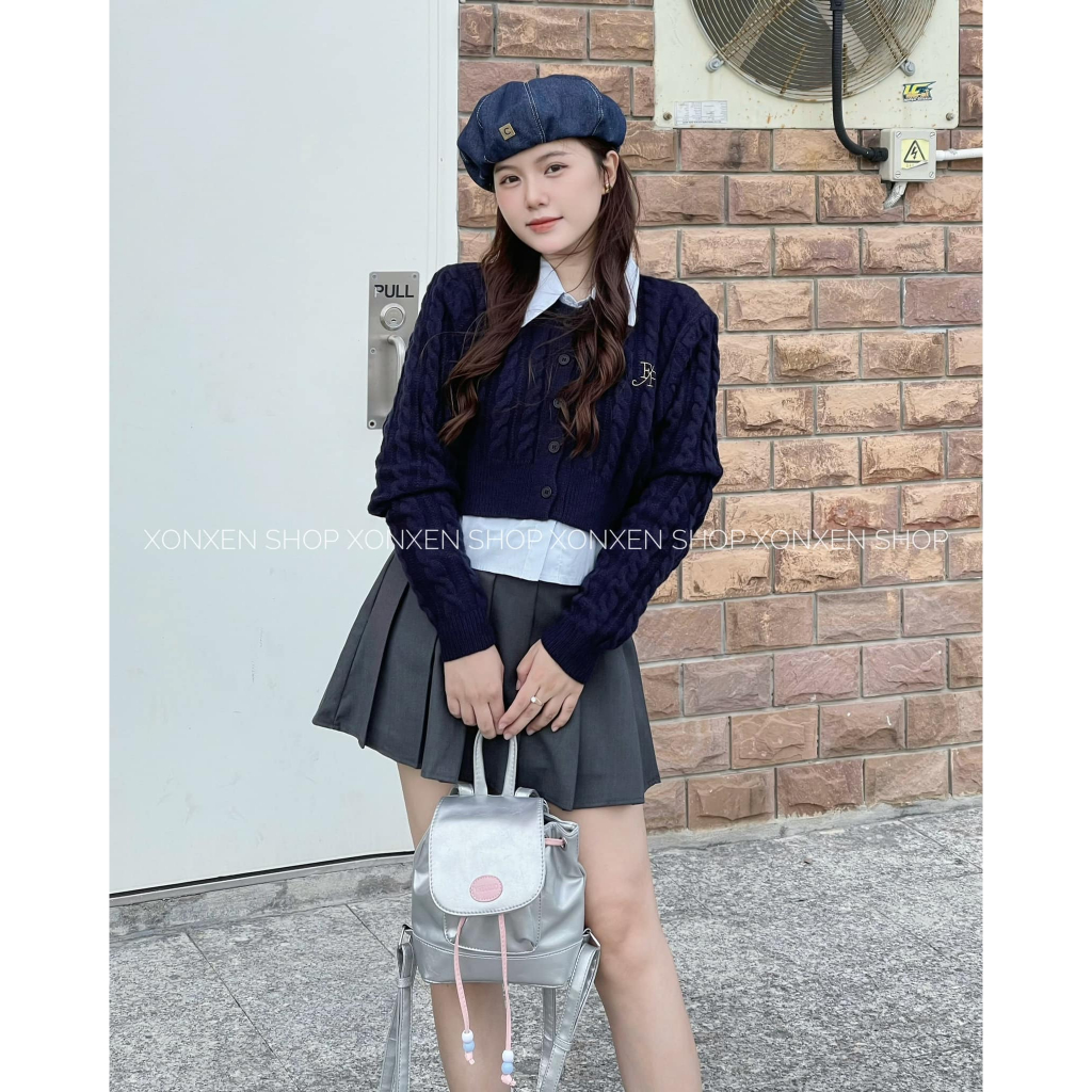 Set áo len sơ mi dài tay XONXEN SHOP QUY NHƠN kèm áo khoác len croptop ,chất len mềm mịn thoải mái mã 6675