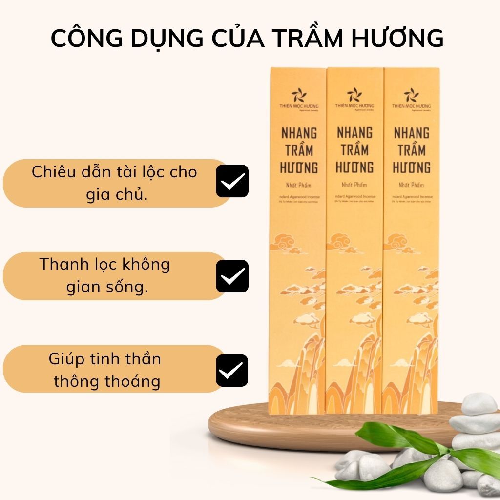 Combo nhang trầm hương THIÊN MỘC HƯƠNG  mua 3 tặng 1, hương trầm ít khói, không hóa chất loại 12 năm, dài 30cm