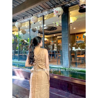 ĐẦM DÂY RÚT TÔNG MÀU NÂU TÂY-LINEN TƯNG PREMIUM