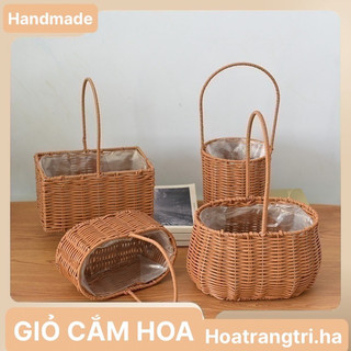 Giỏ nhựa giả mây cắm hoa trang trí hoa treo tường, trang trí nhà cửa S0299
