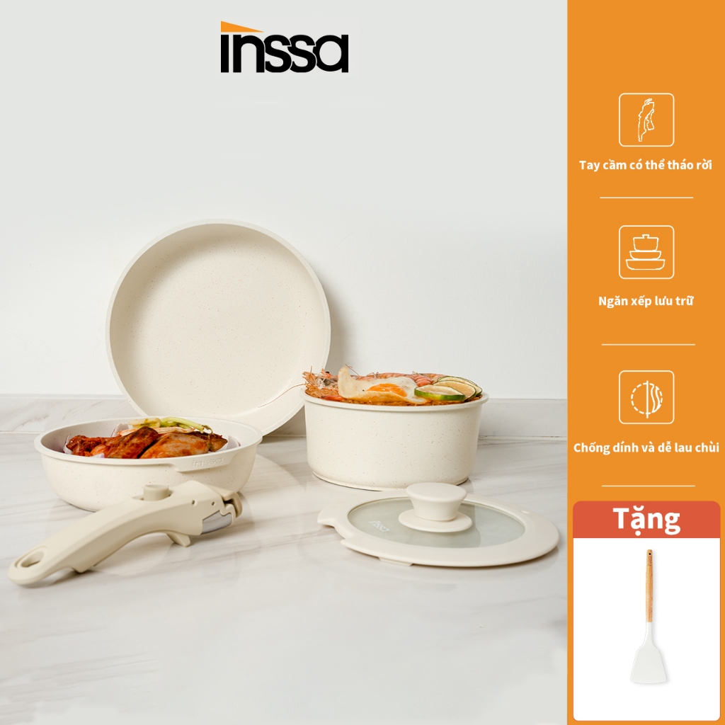 INSSA Tay cầm rời nồi gia đình bộ nồi chảo chống dính full set chảo rán nồi canh chảo lồng nồi cho bé