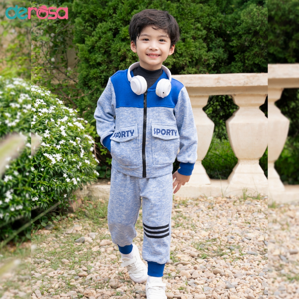 Bộ nỉ thu đông bé trai DEROSA KIDS cho bé từ 2 tuổi đến 6 tuổi DWK23-2008B