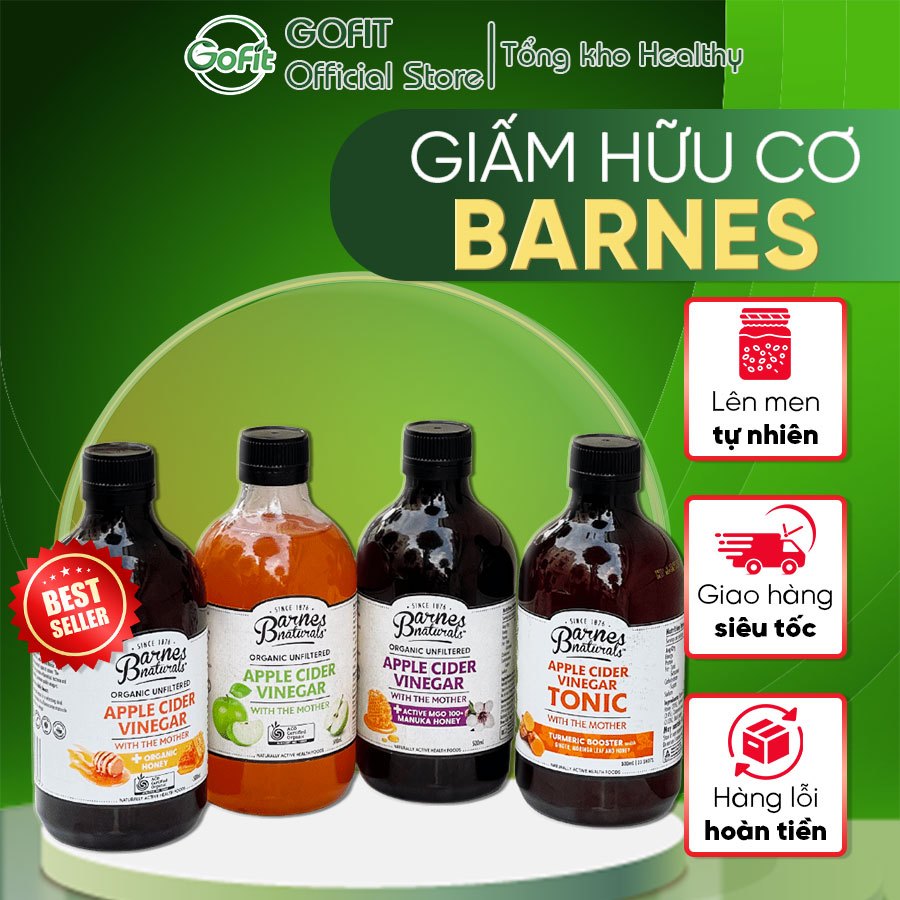 Giấm Táo Hữu Cơ BARNES Organic Apple Cider Vinegar 500ml Giấm táo Barnes