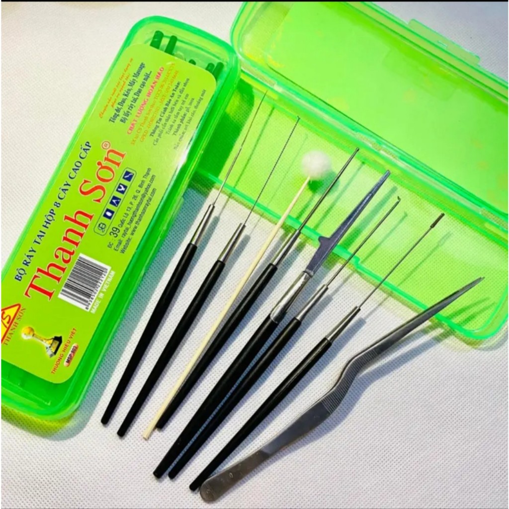 Bộ dụng cụ ráy tai cho thợ tóc thanh sơn cán nhựa 8 món