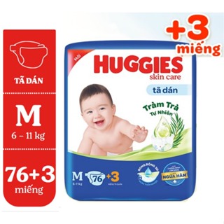 Tã dán HUGGIES DRY M76 L68 XL62 XXL56 Skin Care tràm trà - HSD luôn mới