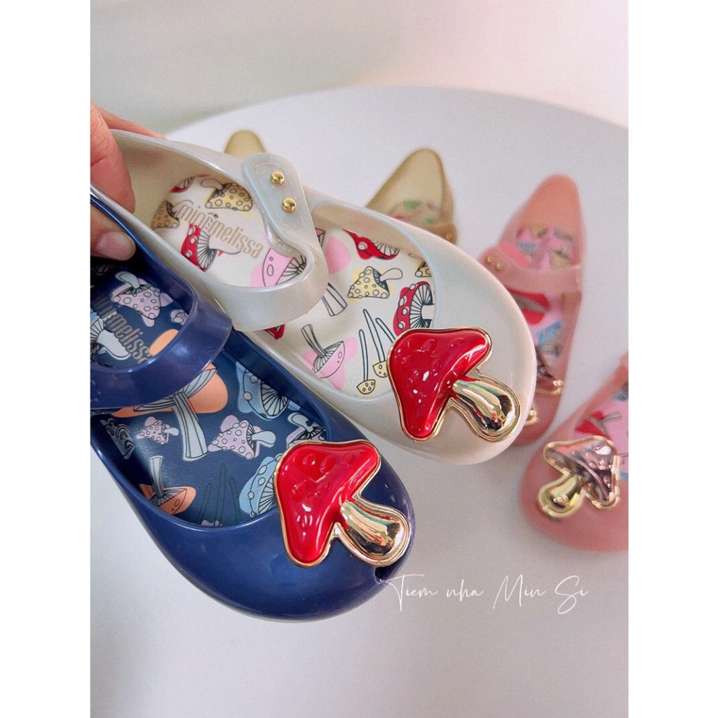 MINI MELISSA Giày Nhựa Thơm Trẻ Em Xuất Dư Họa Tiết Nấm Dáng Búp Bê Cực Xinh Cho Bé Gái