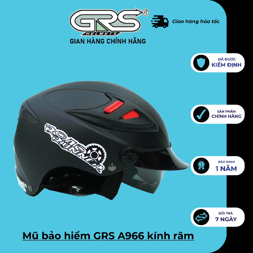 Nón bảo hiểm nửa đầu GRS A966 kính giấu lưỡi trai (nhiều màu)