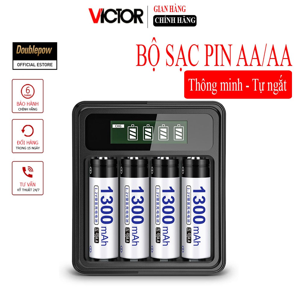 Sạc pin tiểu AA AAA Doublepow DP-UKL575 màn hình LCD tự ngắt khi pin đầy, sạc nhanh tốc độ cao