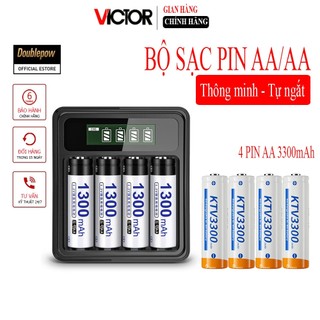 Combo bộ sạc doublepow ukl 575 và 4 pin tiểu sạc aa 3300mah cao cấp