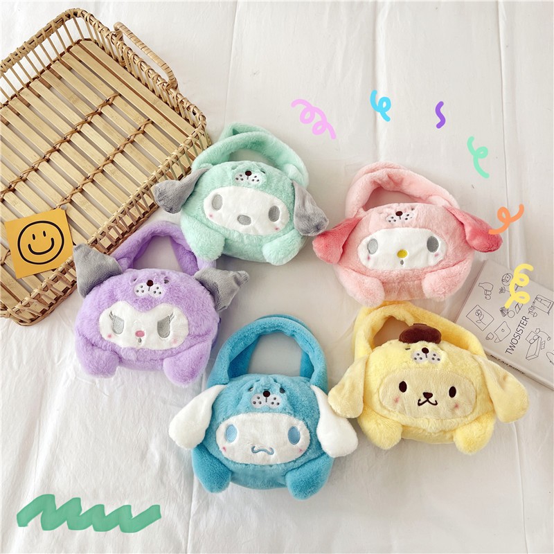 Túi Xách Gấu Sanrio nhồi bông Mũ Gấu hình Kuromi, Melody, Cinnamoroll... Lolita hoạt hình cute