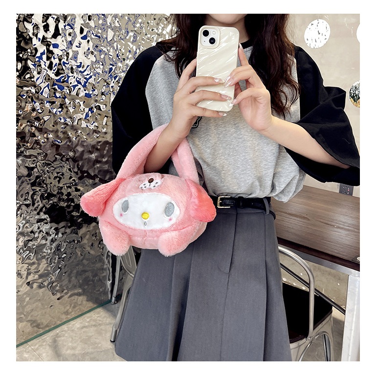 Túi Xách Gấu Sanrio nhồi bông Mũ Gấu hình Kuromi, Melody, Cinnamoroll... Lolita hoạt hình cute