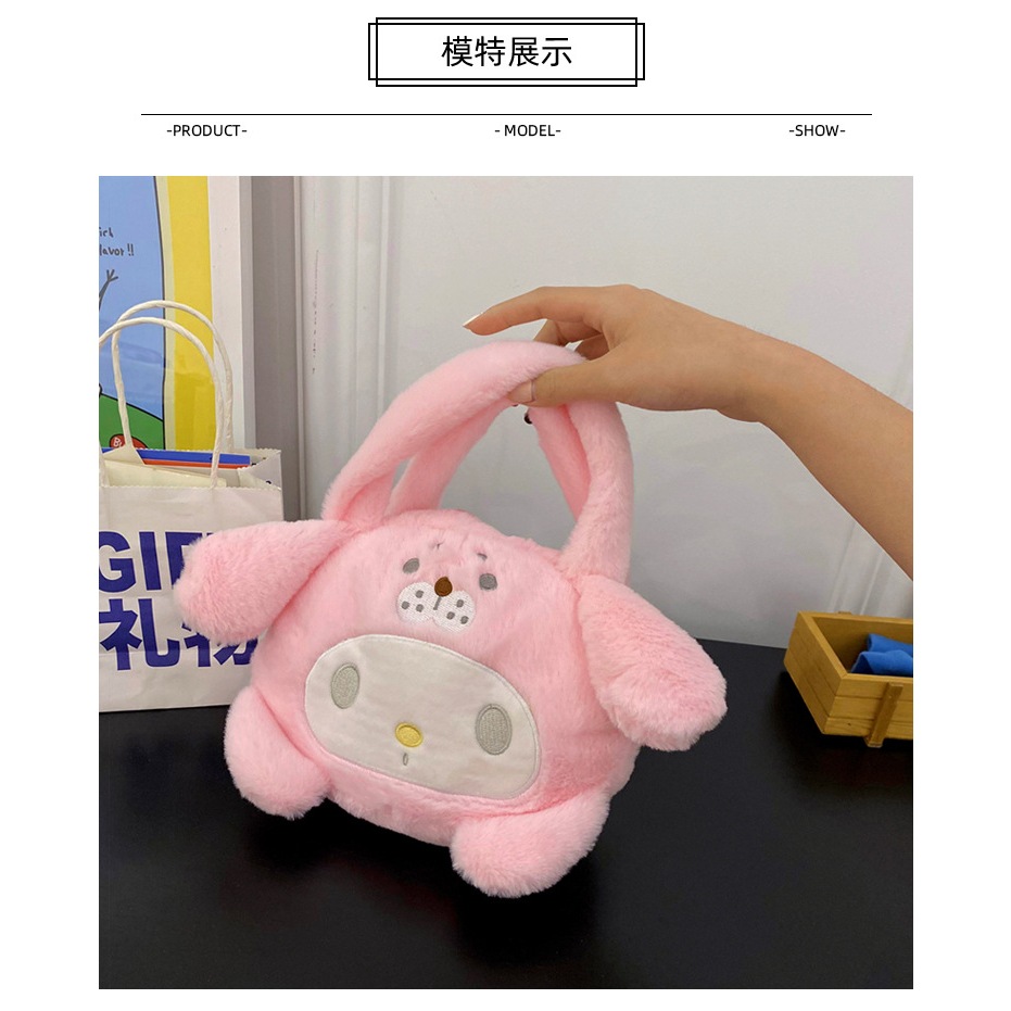 Túi Xách Gấu Sanrio nhồi bông Mũ Gấu hình Kuromi, Melody, Cinnamoroll... Lolita hoạt hình cute
