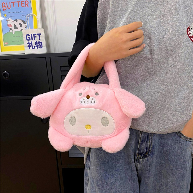 Túi Xách Gấu Sanrio nhồi bông Mũ Gấu hình Kuromi, Melody, Cinnamoroll... Lolita hoạt hình cute