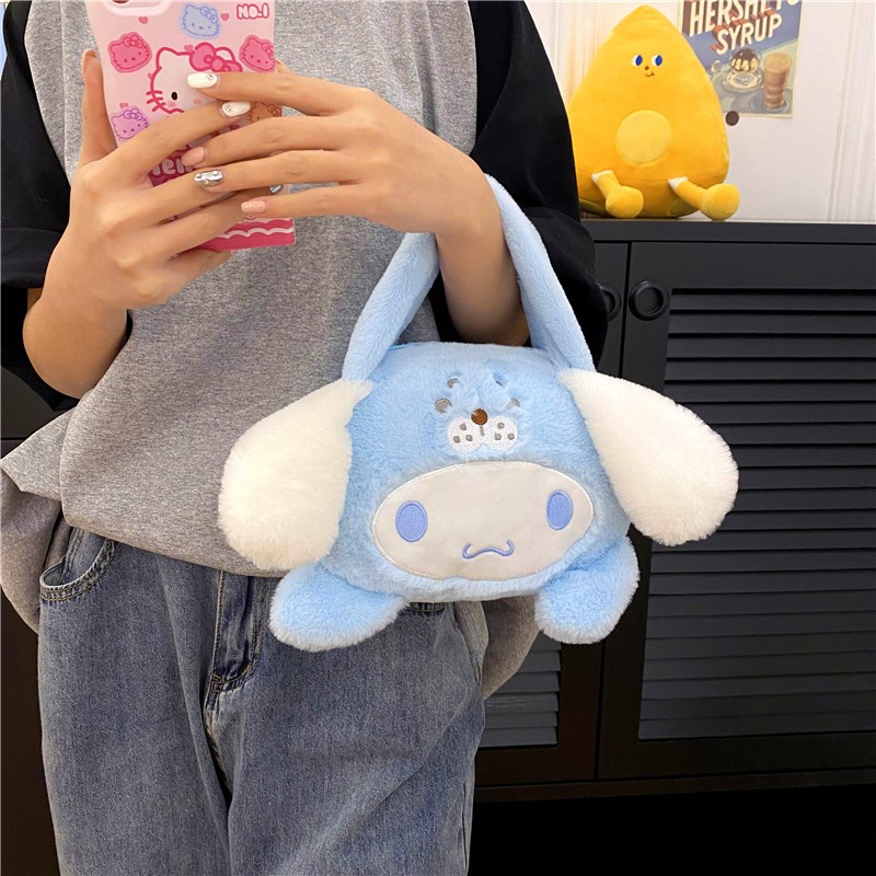 Túi Xách Gấu Sanrio nhồi bông Mũ Gấu hình Kuromi, Melody, Cinnamoroll... Lolita hoạt hình cute