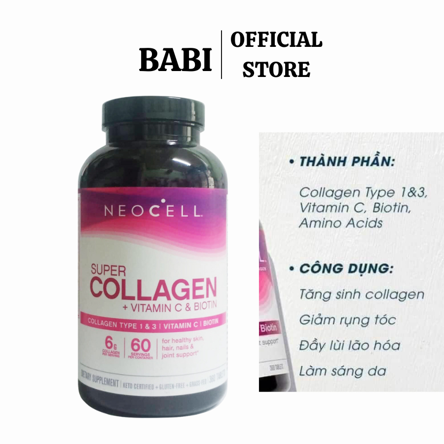 Viên Uống Super Collagen Neocell +C 6000 Mg type 1 - 3 Neocell 360V