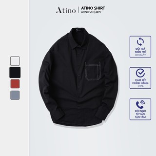  Áo Sơ Mi Dài Tay Nam Trơn Túi ATINO Vải Cotton mềm mịn thoáng mát Form Regular SM4.4499 