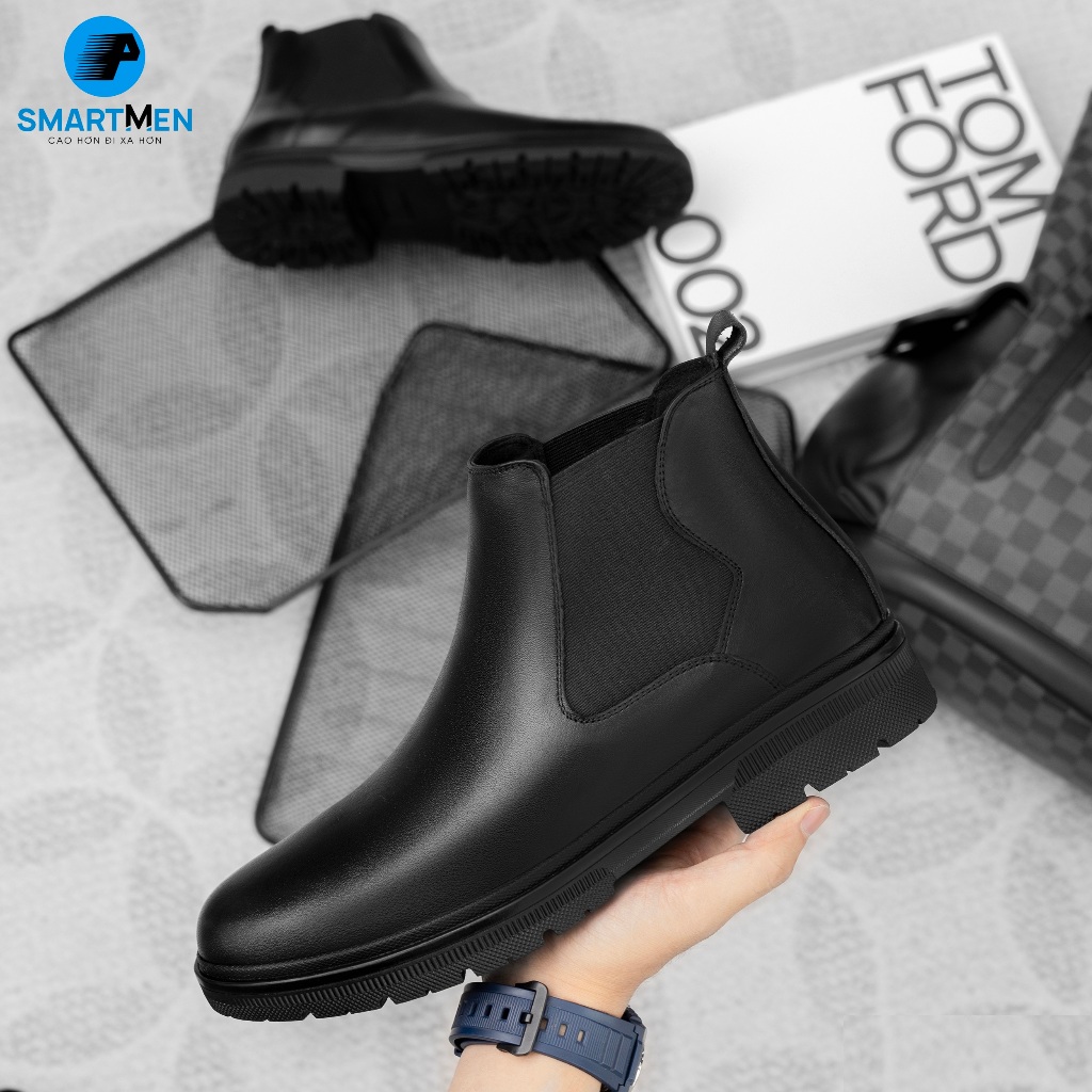 Giày Tăng chiều cao Da bò Cao cấp SMARTMEN Chelsea Boot LUX-C01 Đen