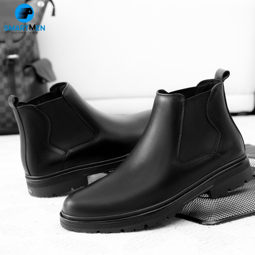 Giày Tăng chiều cao Da bò Cao cấp SMARTMEN Chelsea Boot LUX-C01 Đen