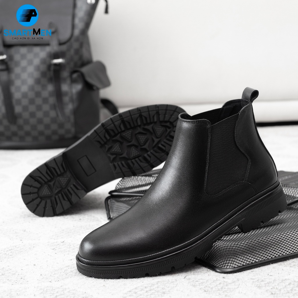 Giày Tăng chiều cao Da bò Cao cấp SMARTMEN Chelsea Boot LUX-C01 Đen