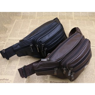 Túi đeo bụng bao tử da loại 1 cáo cấp thời trang hàn quốc den -nâu 6 ngăn S4 M.E.N {buôn bán}