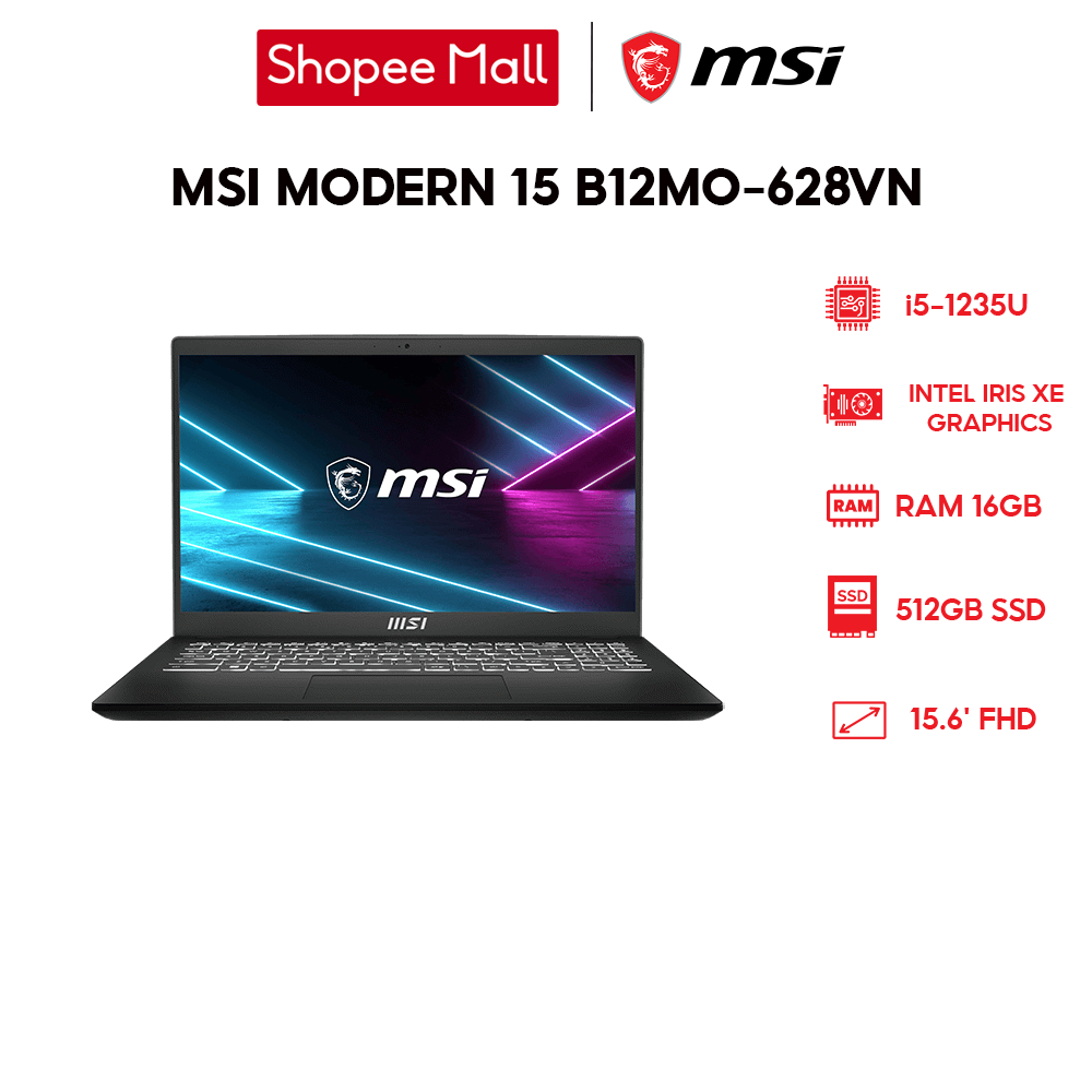 Laptop MSI Modern 15 B12MO-628VN (i5-1235U | 16GB | 512GB | Intel Iris Xe Graphics | 15.6' FHD | Win 11)