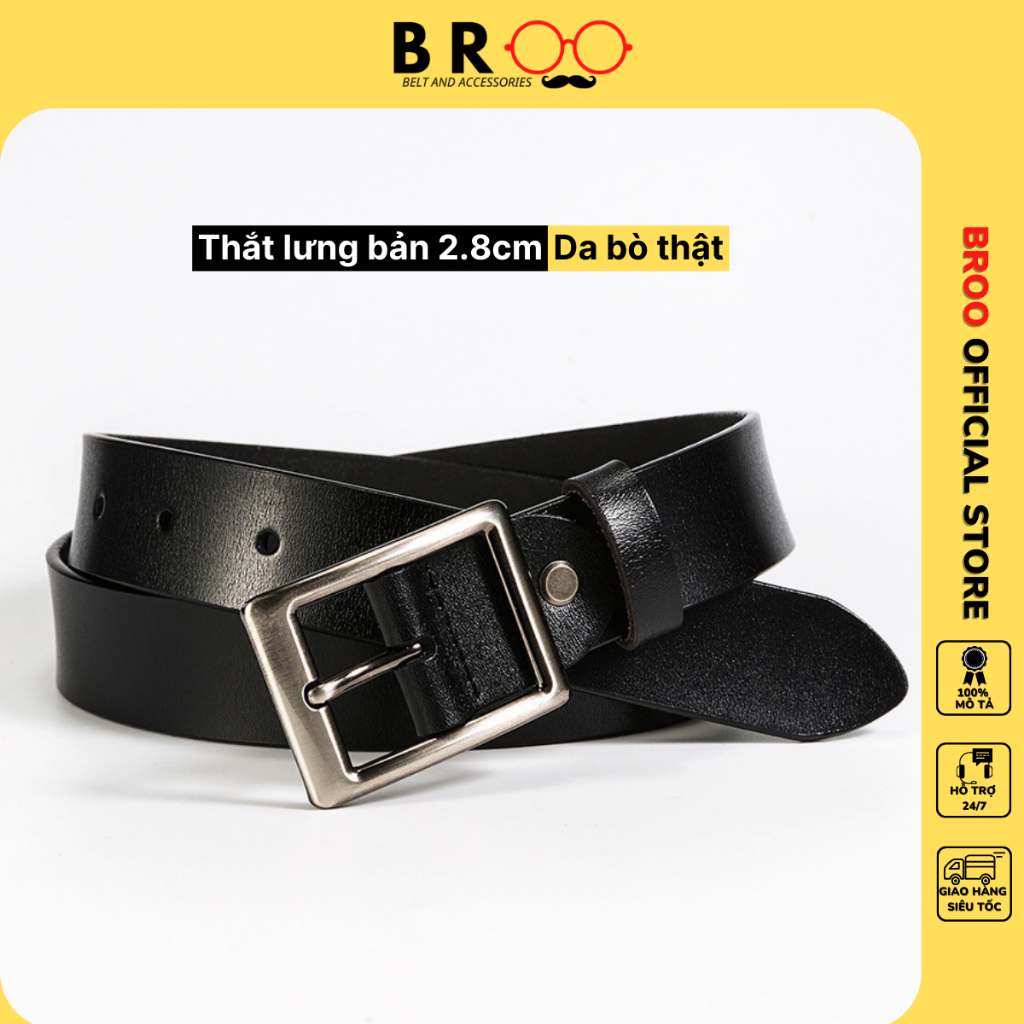 Thắt lưng nam cao cấp da bò thật bản 2.8cm, dây nịt lưng BROO đơn giản bảo hành lỗi 1 đổi 1