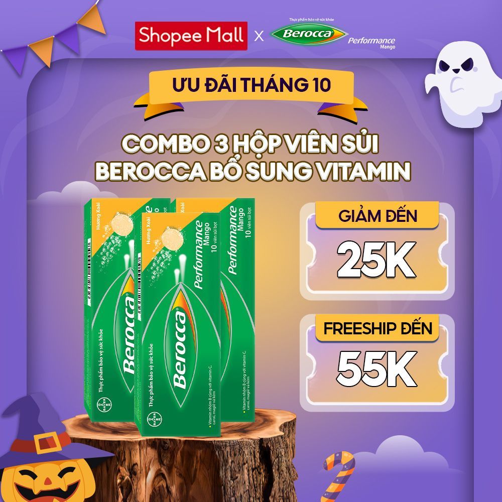 Bộ 3 hộp viên sủi bổ sung Vitamin Berocca Performance Mango 10 Viên/hộp