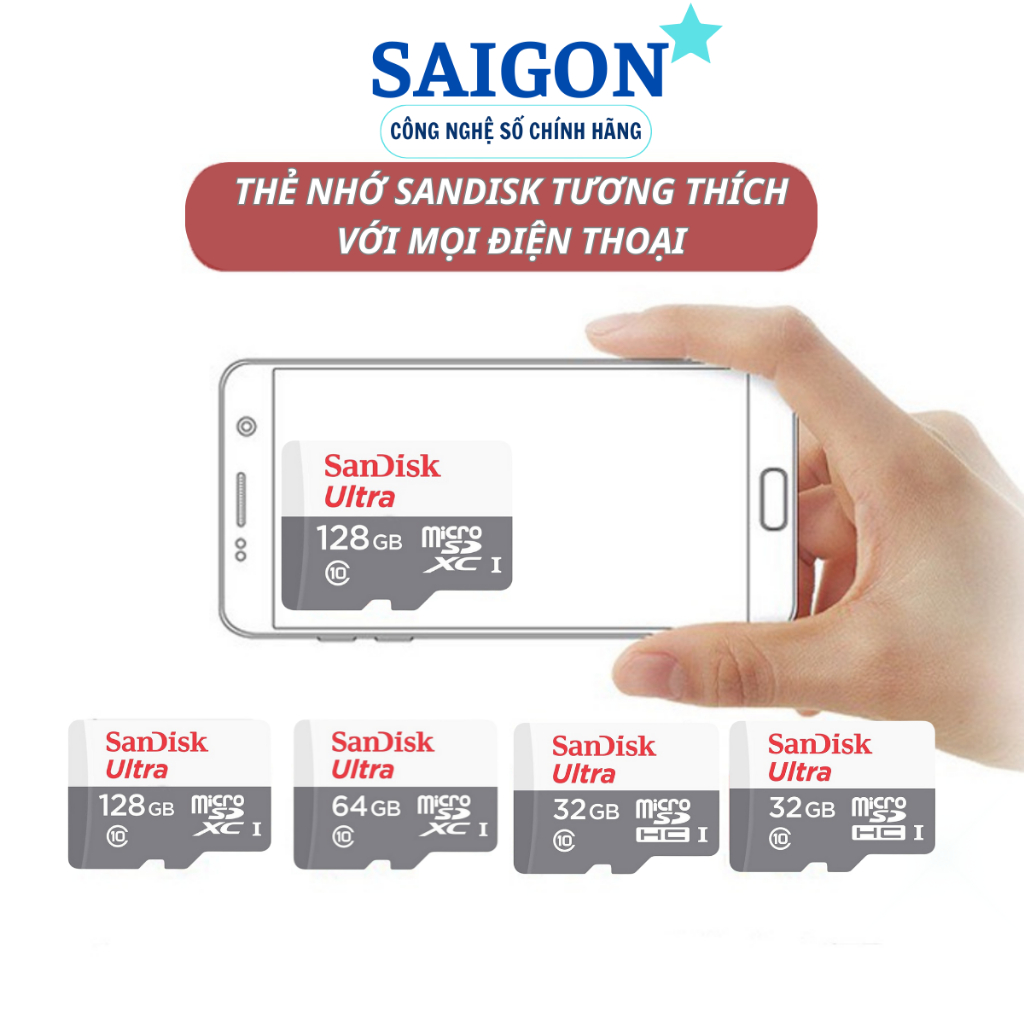 Thẻ nhớ Micro Sandisk Ultra 32GB/64GB/128GB dùng điện thoại, máy ảnh,camera-Thẻ nhớ tốc độ cao Class 10 Ultra. BH: 5 năm