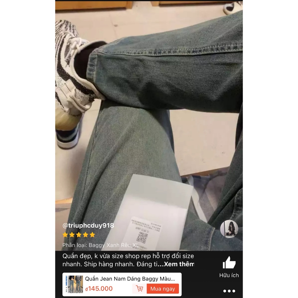 Quần Jean Nam Dáng Baggy Màu Xanh Retro Chất Vải Dày Dặn RS02