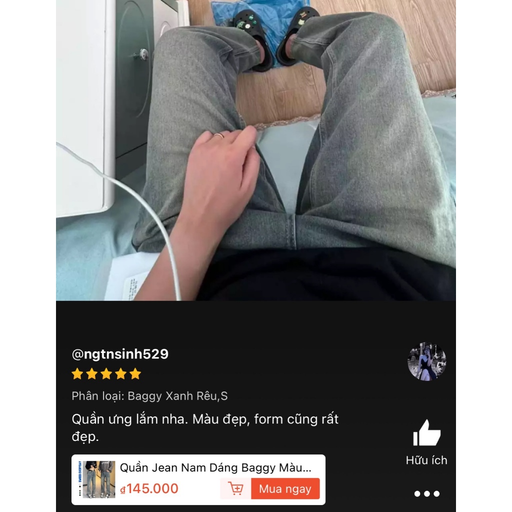 Quần Jean Nam Dáng Baggy Màu Xanh Retro Chất Vải Dày Dặn RS02